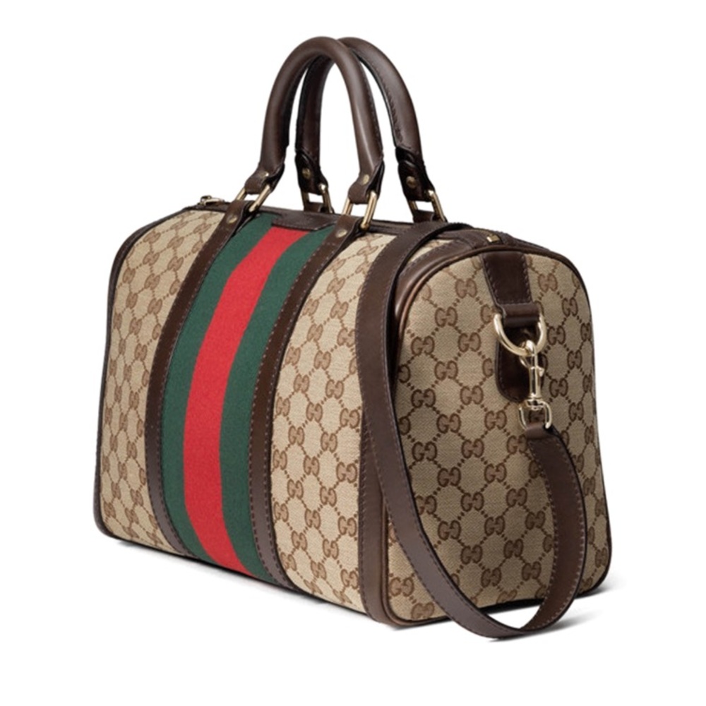 Gucci Brown/Beige Vintage Web Boston Bag